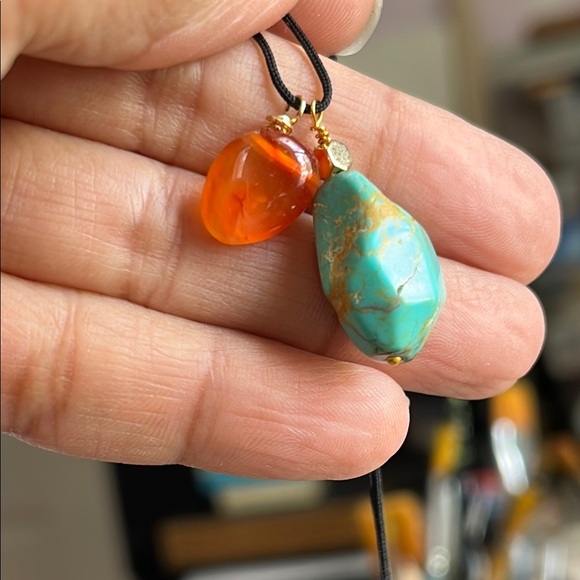 Turquoise and Coraline Pendant Necklace - Picture 4 of 6